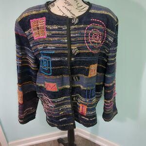 Vintage Julia Kim Tapestry Jacket Floral Cottagecore Boho Retro Striped Hippie s